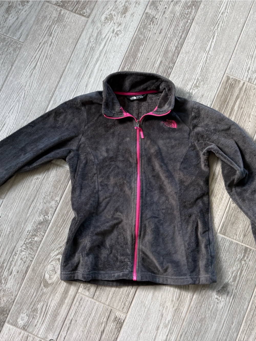 The North Face Kids Dark Gray Fleece Jacket with Pink Trim - size L (14/16)